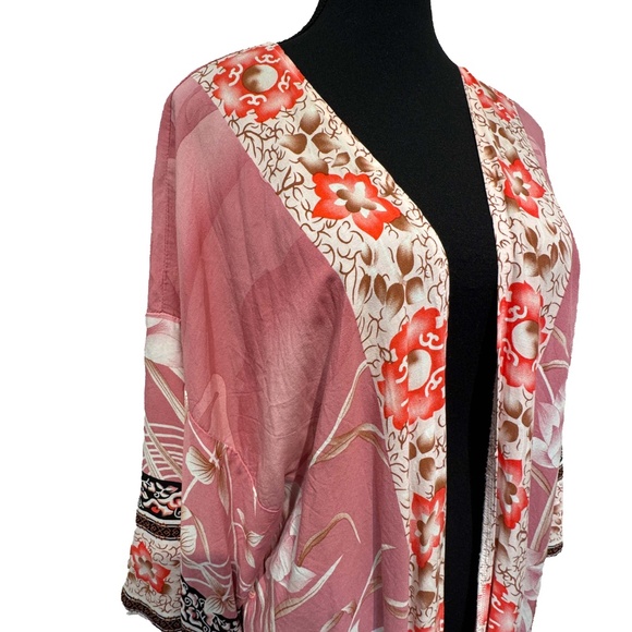 Boho Kimono Cover-Up Robe | One Size | Printed Open Front Duster Layer - Picture 5 of 9